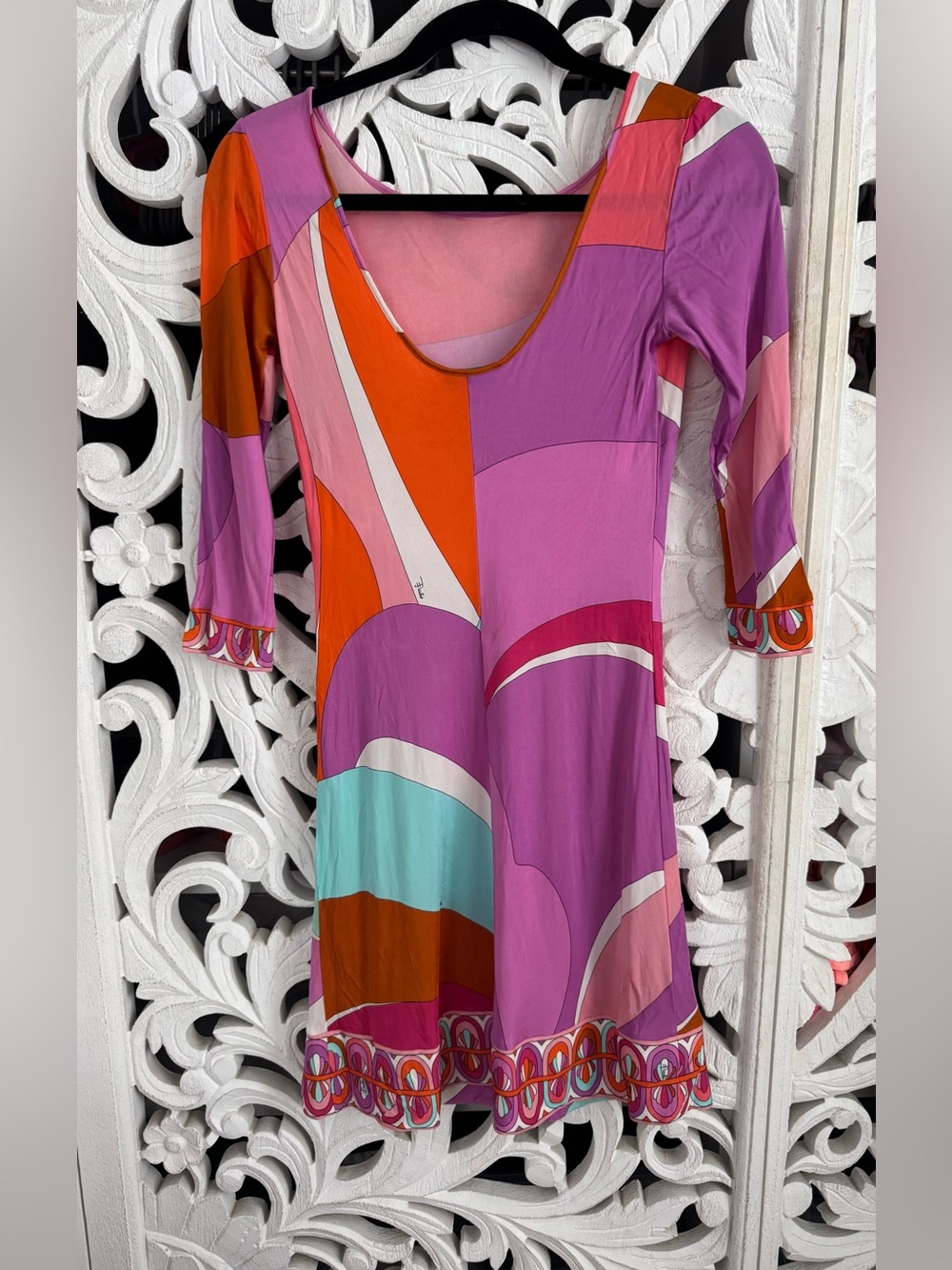 Emilio Pucci Signature Print Mini Dress Long Sleeve Sz IT 36/US 6 Purple Multi - Picture 2 of 7